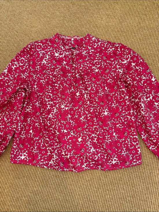 J. Crew Tops - NWOT J. Crew Pink Floral Popover Long Puffed Sleeve Blouse w/Ruffled Collar